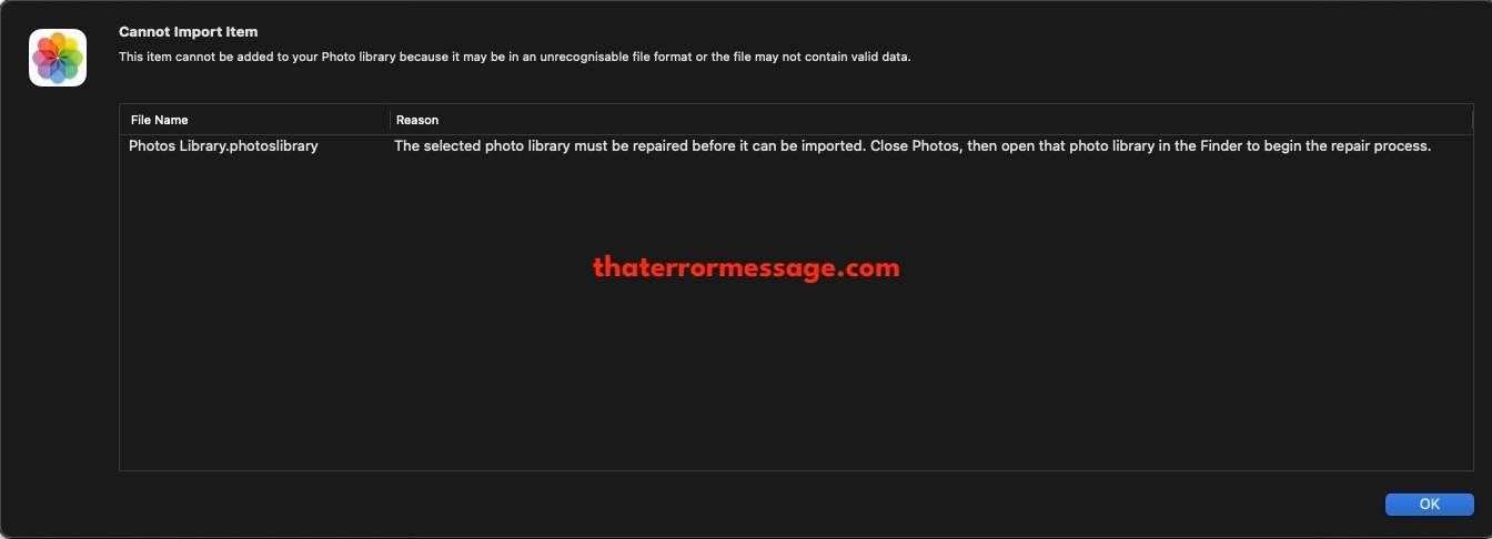 The Selected Photo Library Must Be Repaired Iphoto Macos