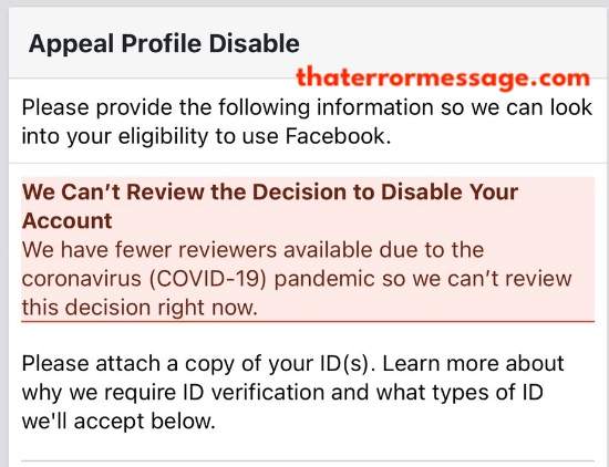 We Cant Review The Decision To Disable Your Account Facebook Meta