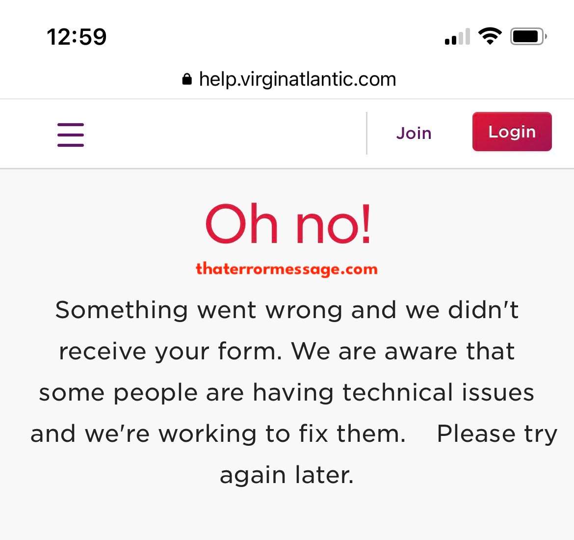 Something Went Wrong And We Didnt Receieve Your Form Virgin Atlantic
