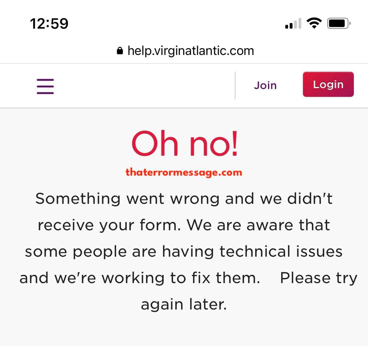 Something Went Wrong And We Didnt Receieve Your Form Virgin Atlantic