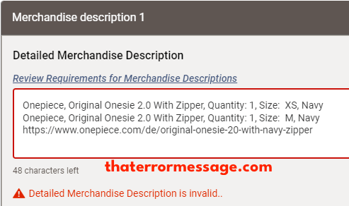 Detailed Merchandise Description Is Invalid Ups