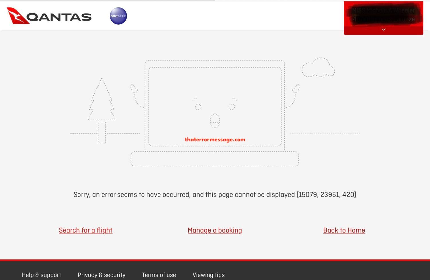 Page Cannot Be Displayed Qantas