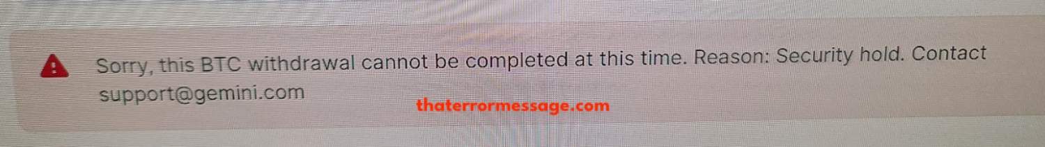 Sorry This Btc Withdrawl Cannot Be Completed At This Time Gemini