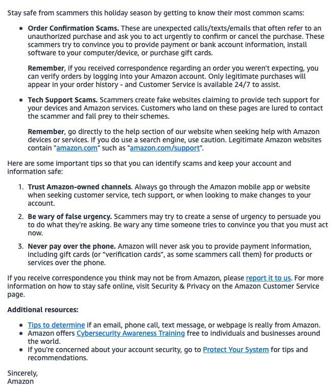 Amazon Look Out For Online Scammers Email