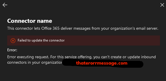 Failed To Update The Connector Office 365