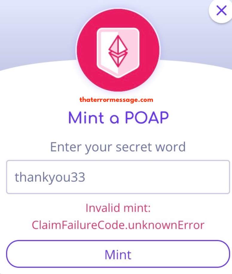 Invalid Mint Claimfailurecode Unknownerror