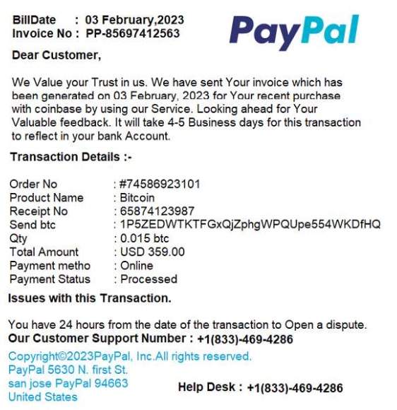 Paypal Bitcoin Scam Email 2