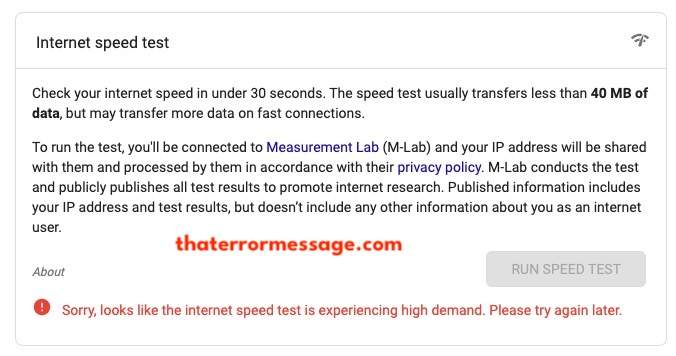 Sorry Looks Like The Internet Speed Test Is Experiencing High Demand Google