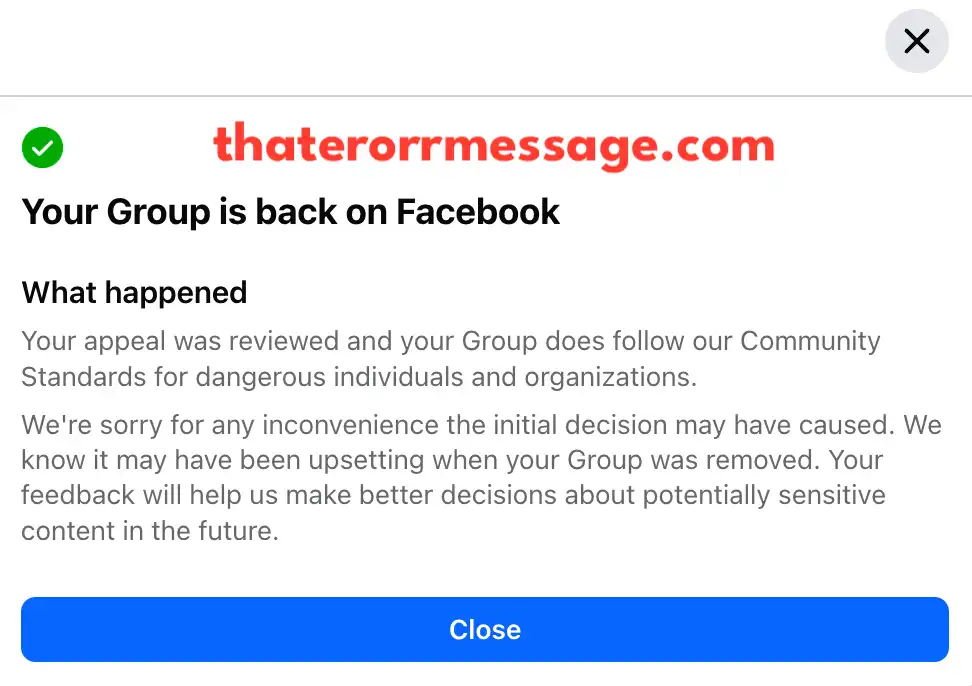 Your Group Is Back On Facebook Message