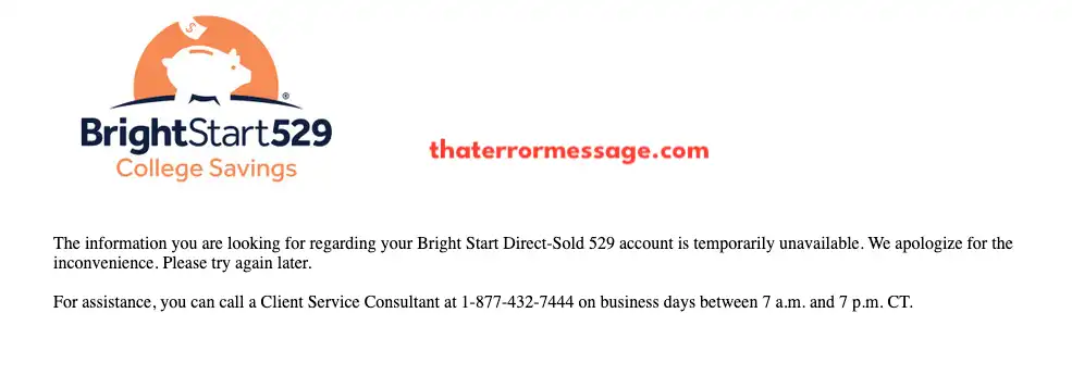 Bright Start 529 Information Temporarily Unavailable