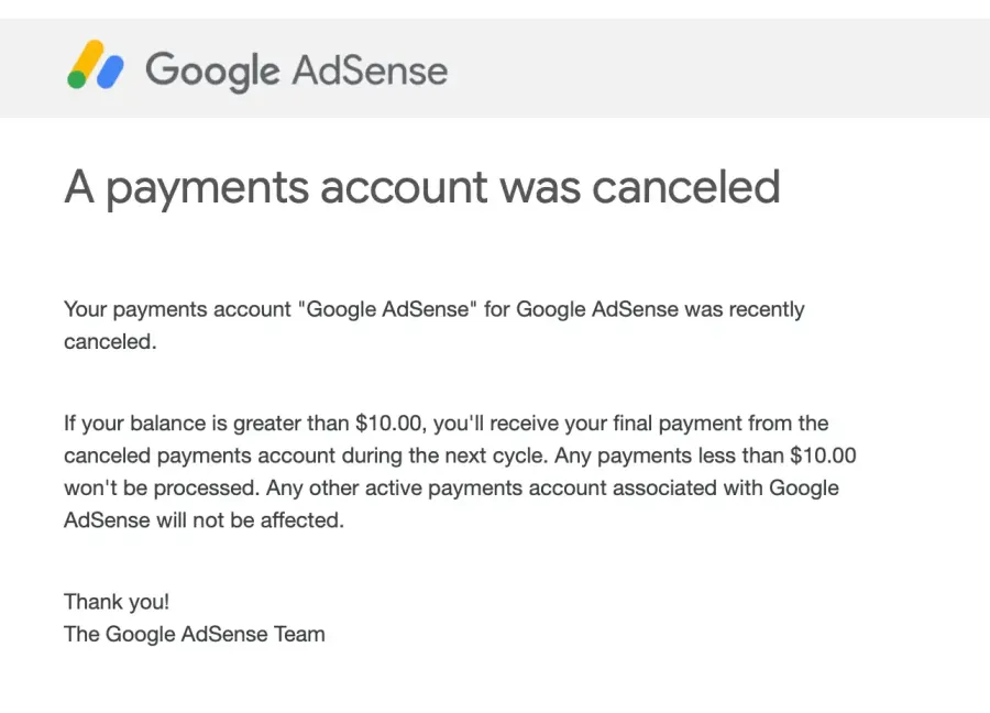 Payment Accounts Canceled Google Adsense
