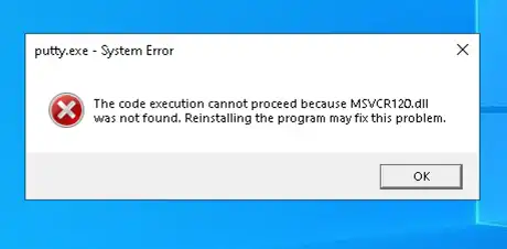Putty Error Msvcr120 Not Found