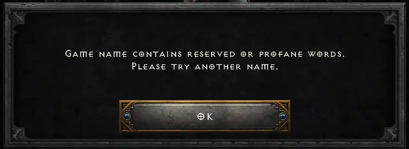Game Name Contains A Reserved Name Diablo D2r
