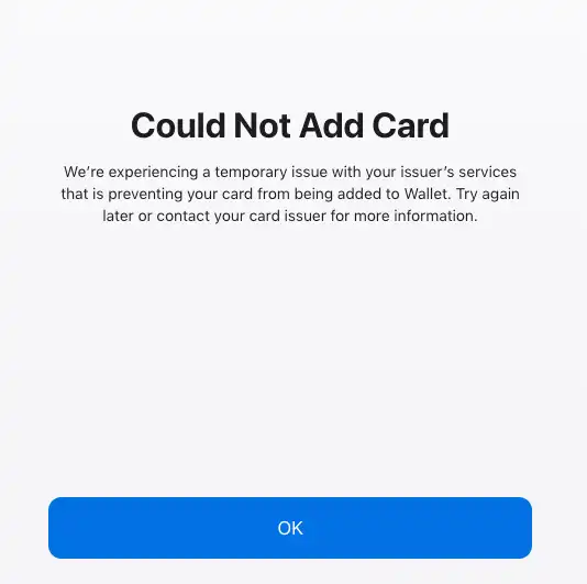 Apple Pay Could Not Add Card