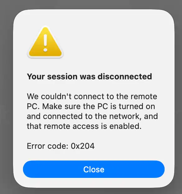 Session Disconnected Windows App