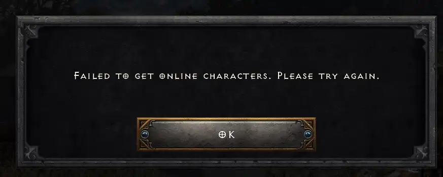 Failed To Get Online Characers D2r Diablo