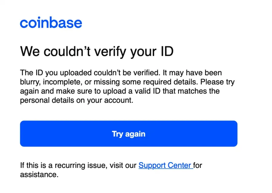 Coinbase We Couldnt Verify Your Id