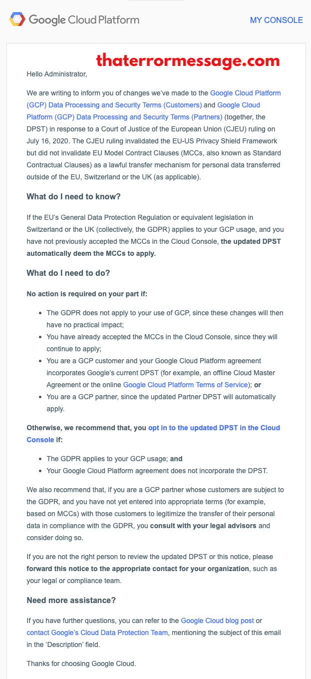 Legal Notice Google Clout Platform Data Processing