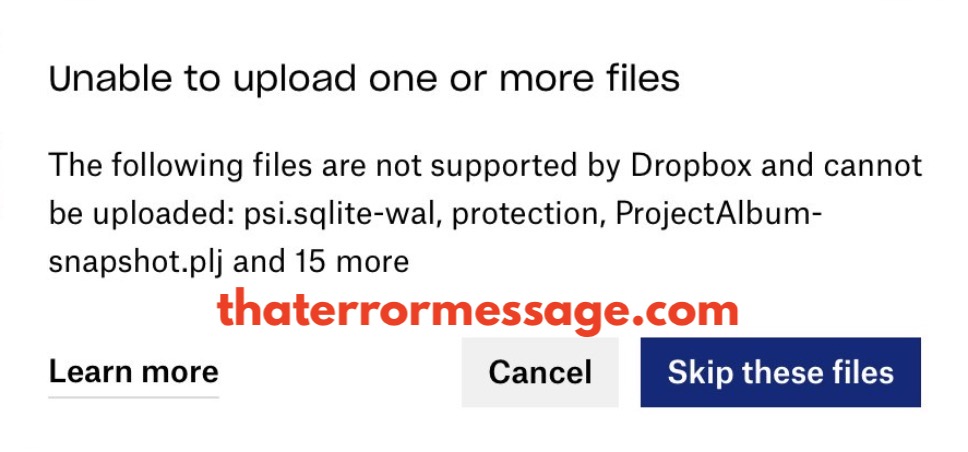 Unable To Upload One Or More Files Dropbox
