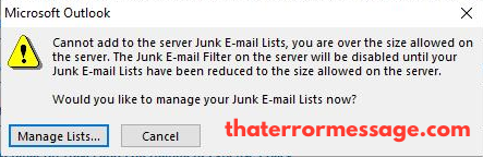 Microsoft Outlook Cannot Add To The Server Junk Email Lists