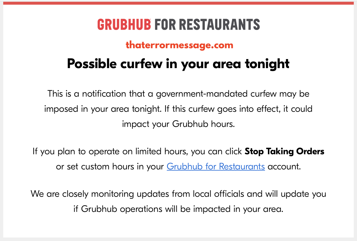 Grubhub Curfew In Your Area Tonight