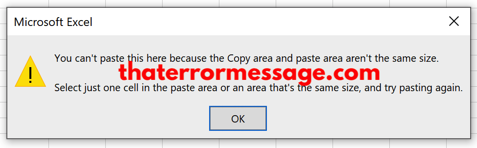 You Cant Paste This Here Becuase The Copy Area And Paste Area Arent The Same Excel
