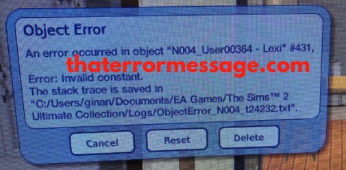 An Error Occurred In Object The Sims