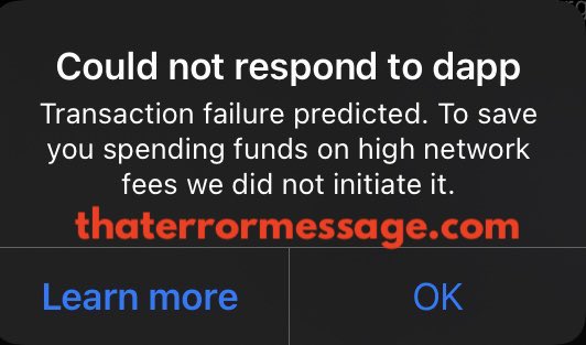 Transaction Failure Predicted Argent