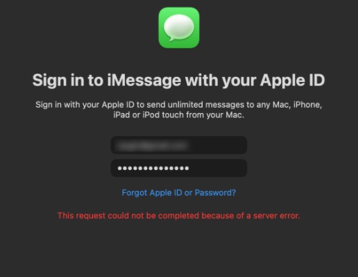 Request Could Not Be Completed Because Of A Server Error Sign In To Imessage With Your Apple It