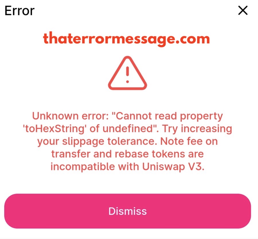 Unknown Error Cannot Read Property Tohexstring Uniswap
