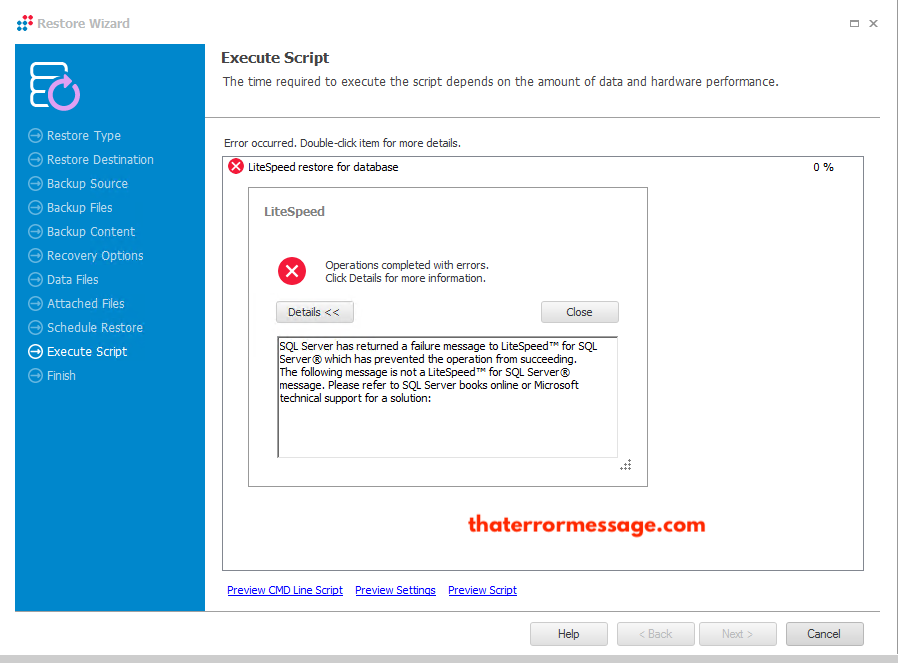 Litespeed Sql Server Has Returned A Failure Message To Litespeed