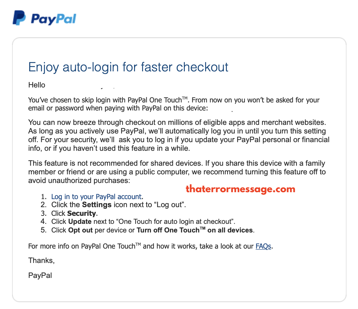 Paypal Disable Paypal One Touch