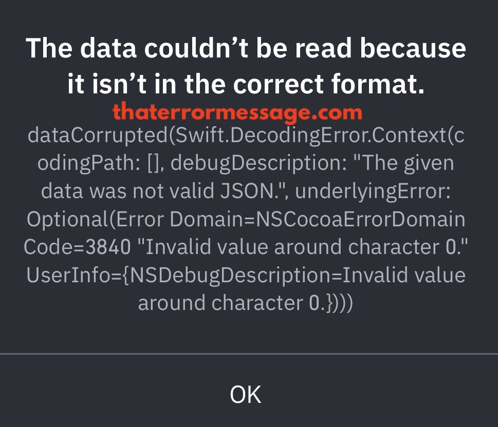 Data Couldnt Be Read Because It Isnt In The Correct Format Binance