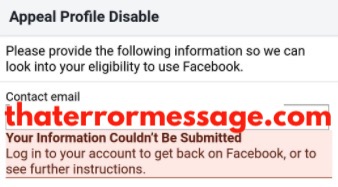 Your Information Couldnt Be Submitted Facebook Appeal