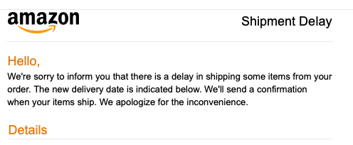 Amazon Shipment Delay Email