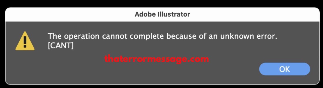 Operation Cannot Complete Because Of An Unknown Error Cant Adobe
