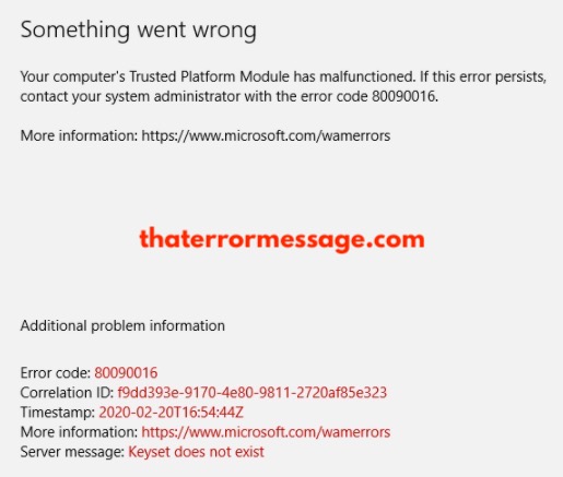 Error Code 80090016 Trusted Platform Module