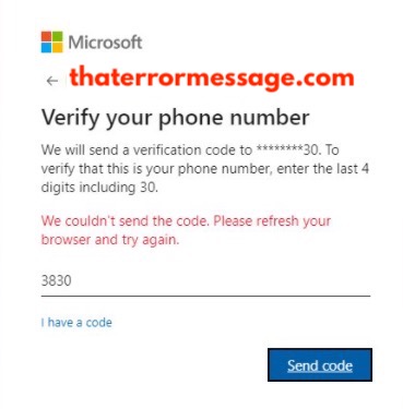 We Couldnt Send The Code Microsoft