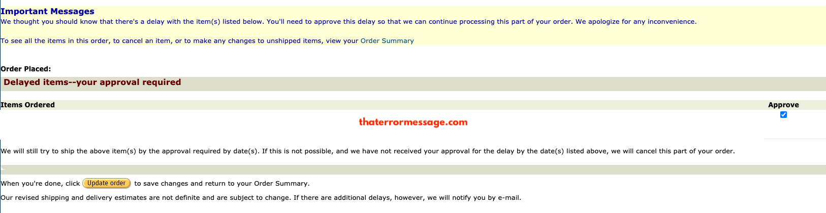 Amazon Delayed Items Approval Required