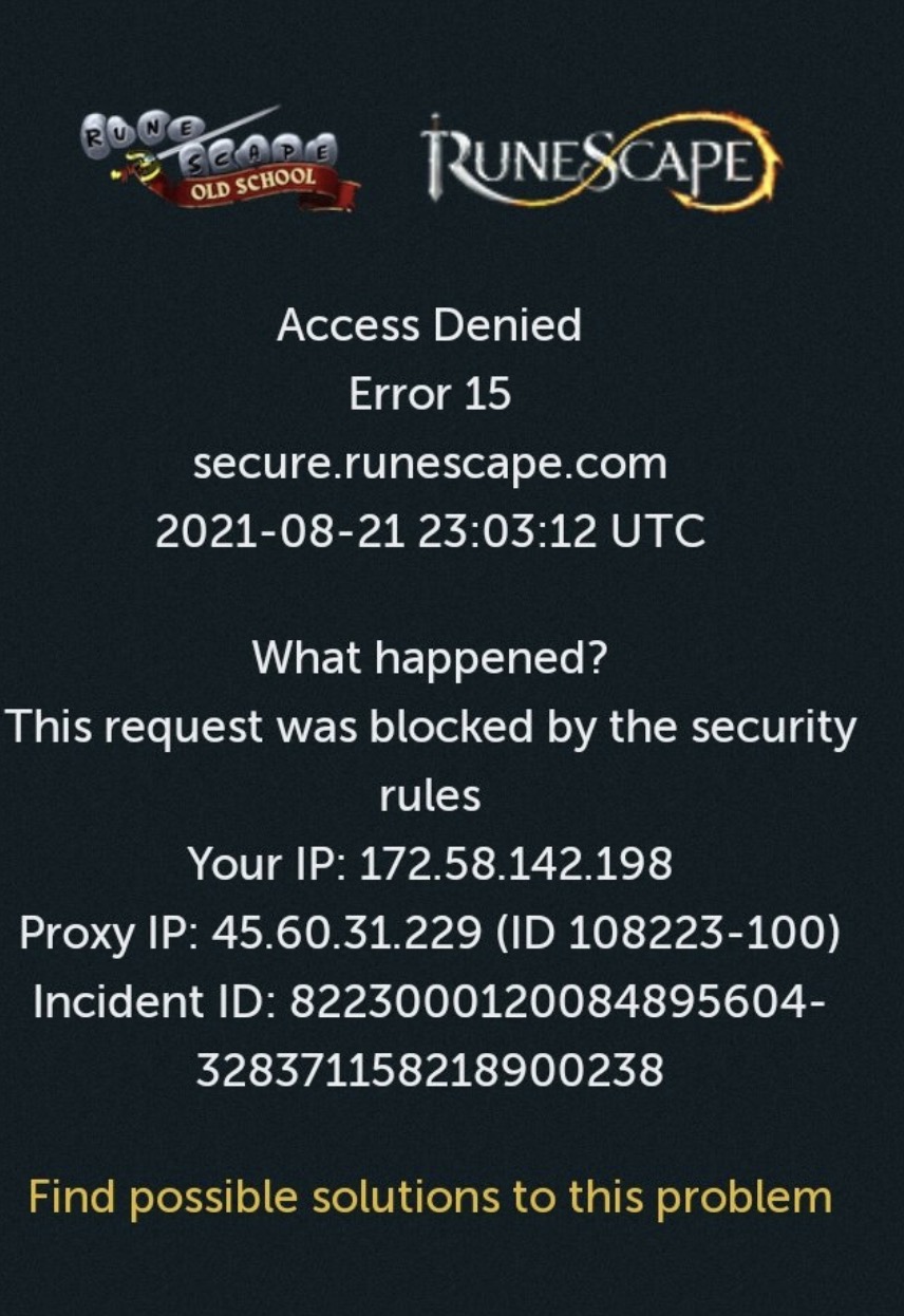 Access Denied Error 15 Runescape
