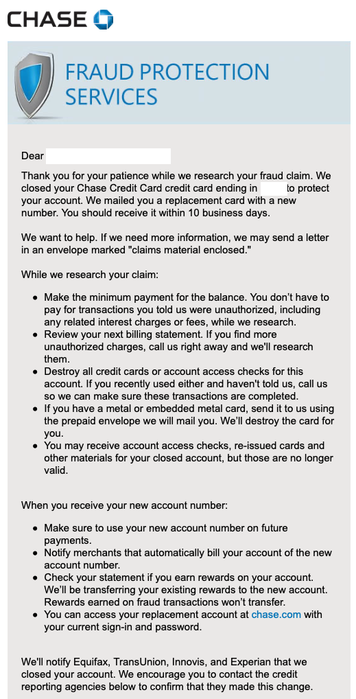 Chase Fraud Protection Services New Credit Card