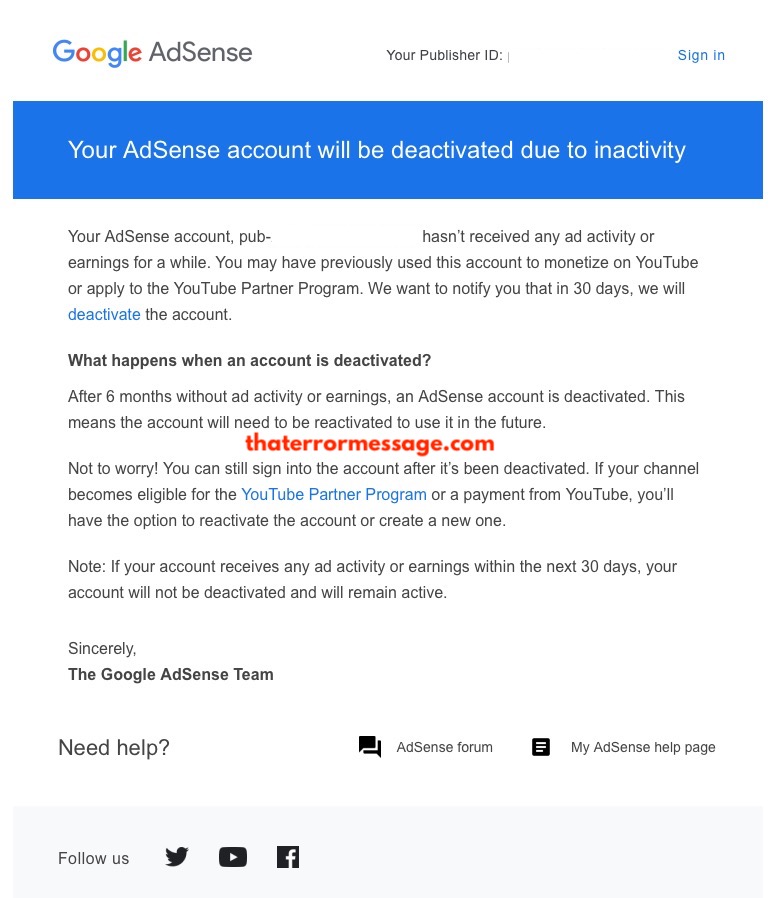 Your Google Adsense Account Will Be Deactivated