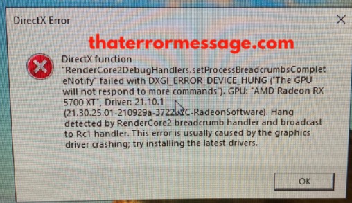 Rendercore2debughandlers Directx Function Error