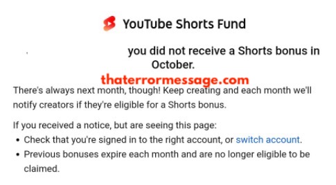 You Did Not Receive A Shorts Bonus Youtube