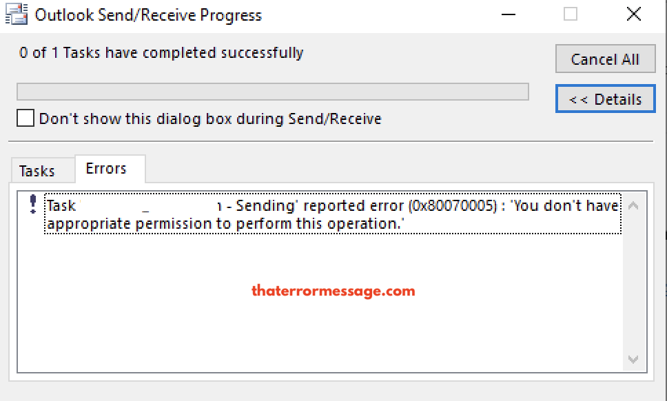 Outlook Sending Reported Error 0x80070005 Appropriate Permission
