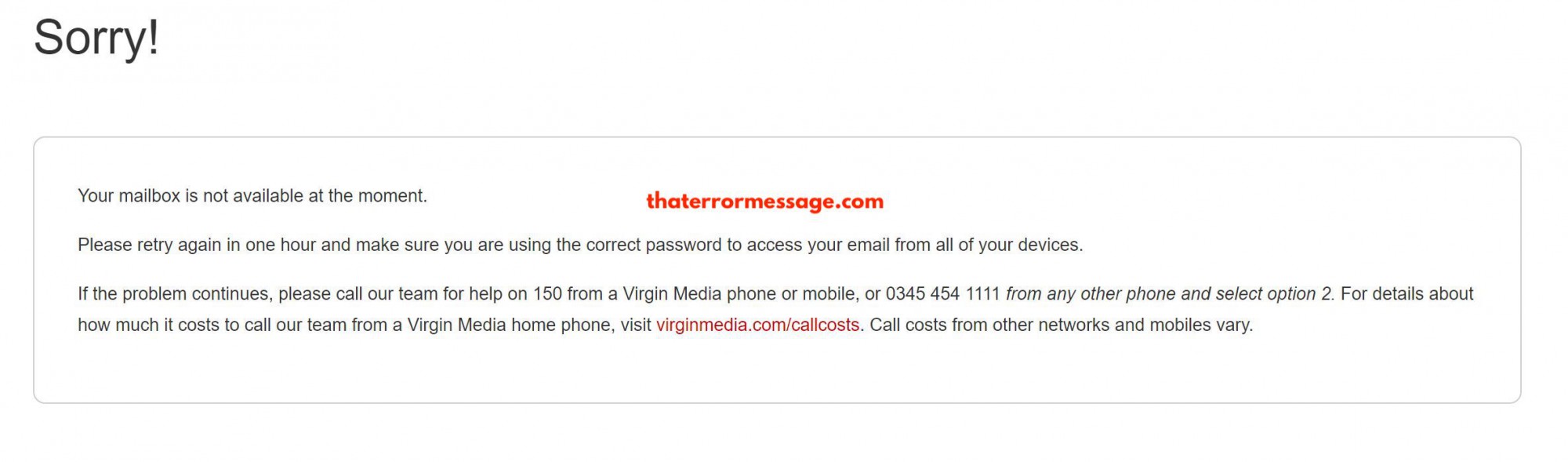 Your Mailbox Is Not Available At The Moment Virgin Media