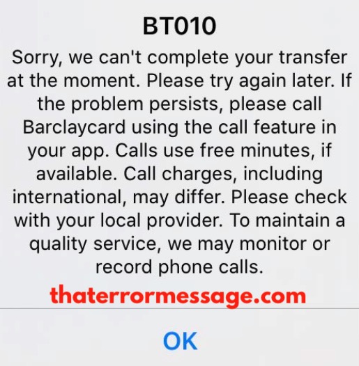 Cant Complete Your Request Bt010 Barclay Card