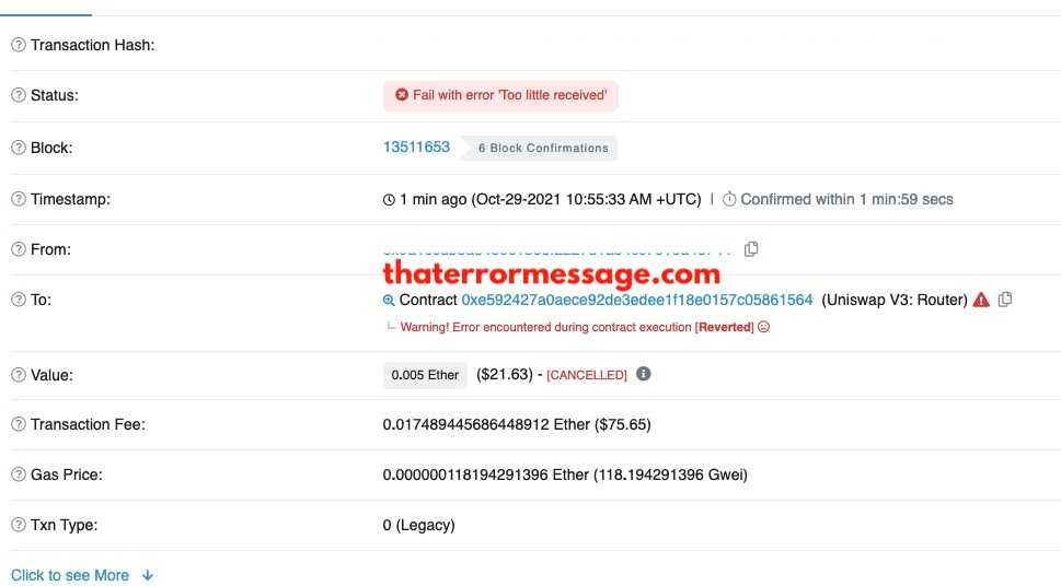 Fail With Error Too Little Received Uniswap