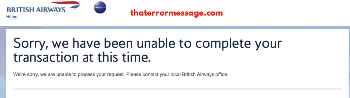 Unable To Complete Your Transaction At This Time British Airways