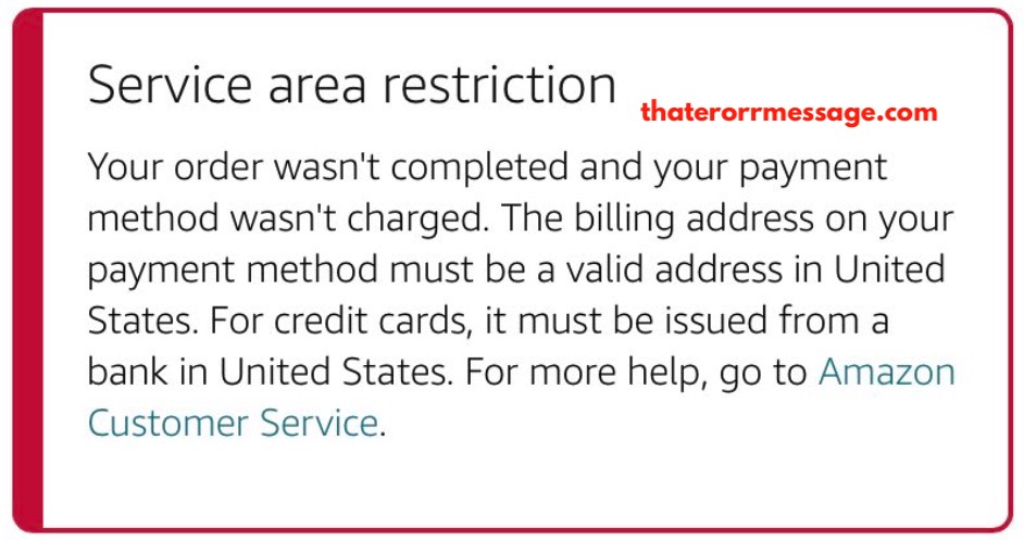 Service Area Restriction Order Wasnt Completed Amazon